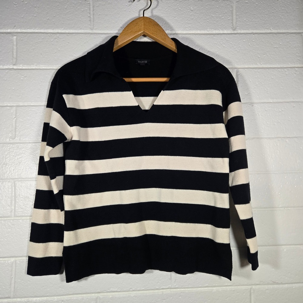 Talbots Striped‎ Collared Sweater Wool Blend Pullover Preppy Country Club Medium